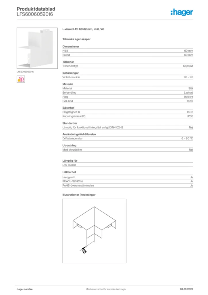 Bild Hager Produktdatablad LFS6006059016 | Hager Sverige