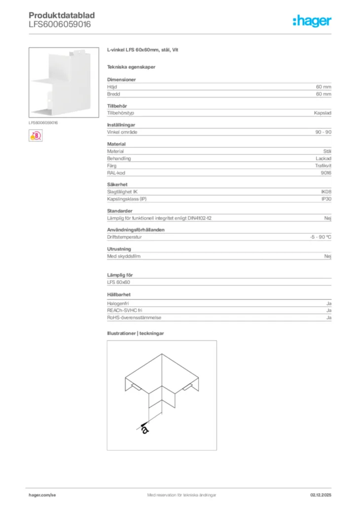 Bild Hager Produktdatablad LFS6006059016 | Hager Sverige