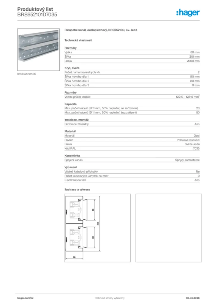Obrázek Hager Product data sheet BRS652101D7035 | Hager
