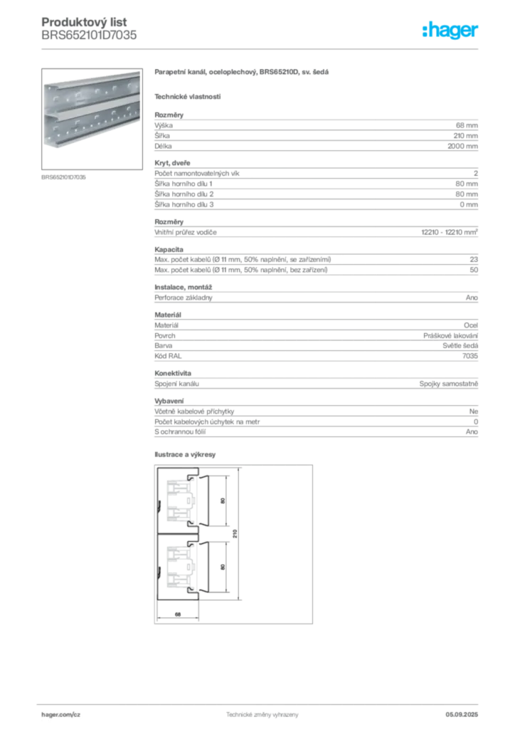 Obrázek Hager Produktový list BRS652101D7035 | Hager