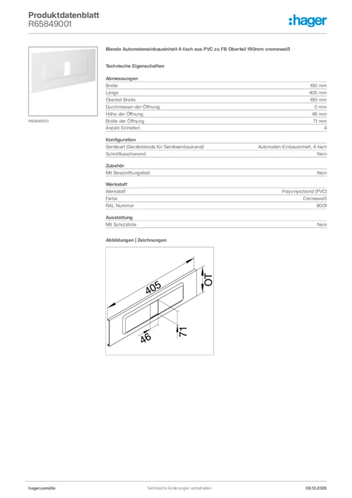 Bild Hager Produktdatenblatt R65849001 | Hager Deutschland