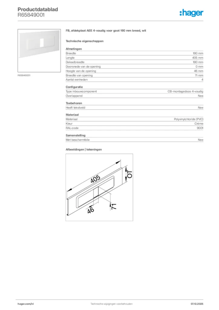 Afbeelding Hager Productdatablad R65849001 | Hager Nederland