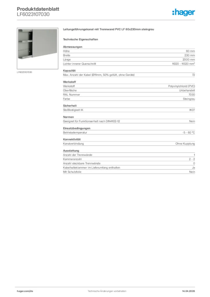 Bild Hager Produktdatenblatt LF6023107030 | Hager Deutschland