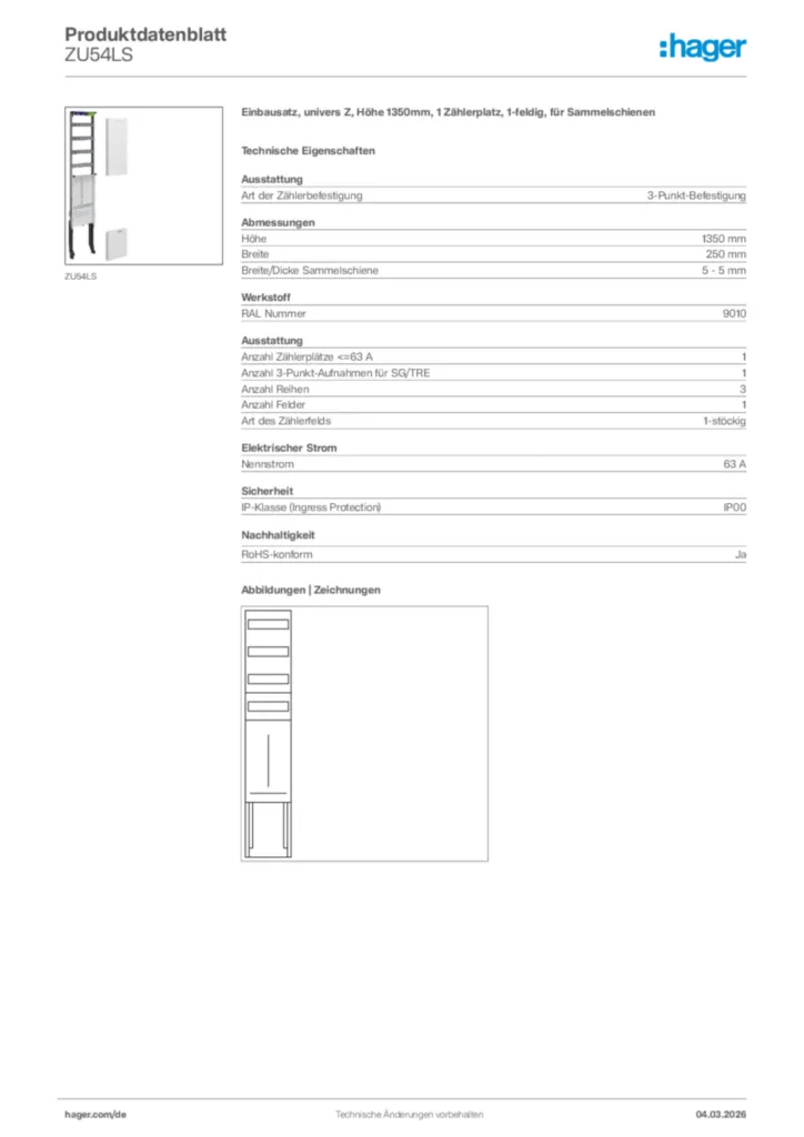 Bild Hager Produktdatenblatt ZU54LS | Hager Deutschland
