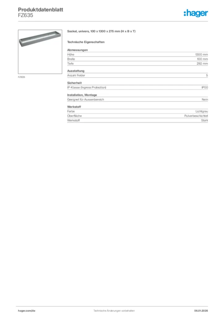 Bild Hager Produktdatenblatt FZ635 | Hager Deutschland