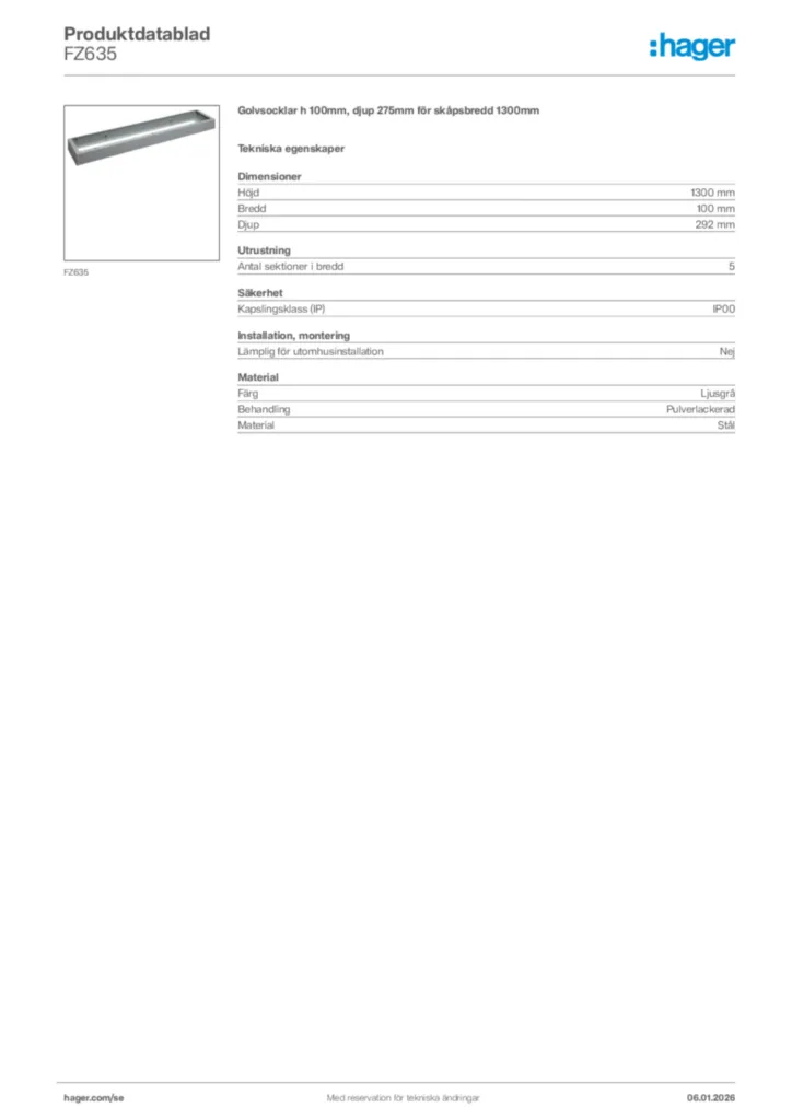 Bild Hager Produktdatablad FZ635 | Hager Sverige