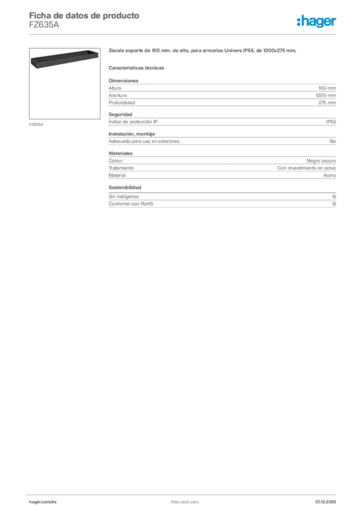 Imagen Hager Ficha de datos de producto FZ635A | Hager España
