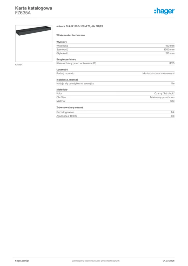 Zdjęcie Hager Karta katalogowa FZ635A | Hager Polska