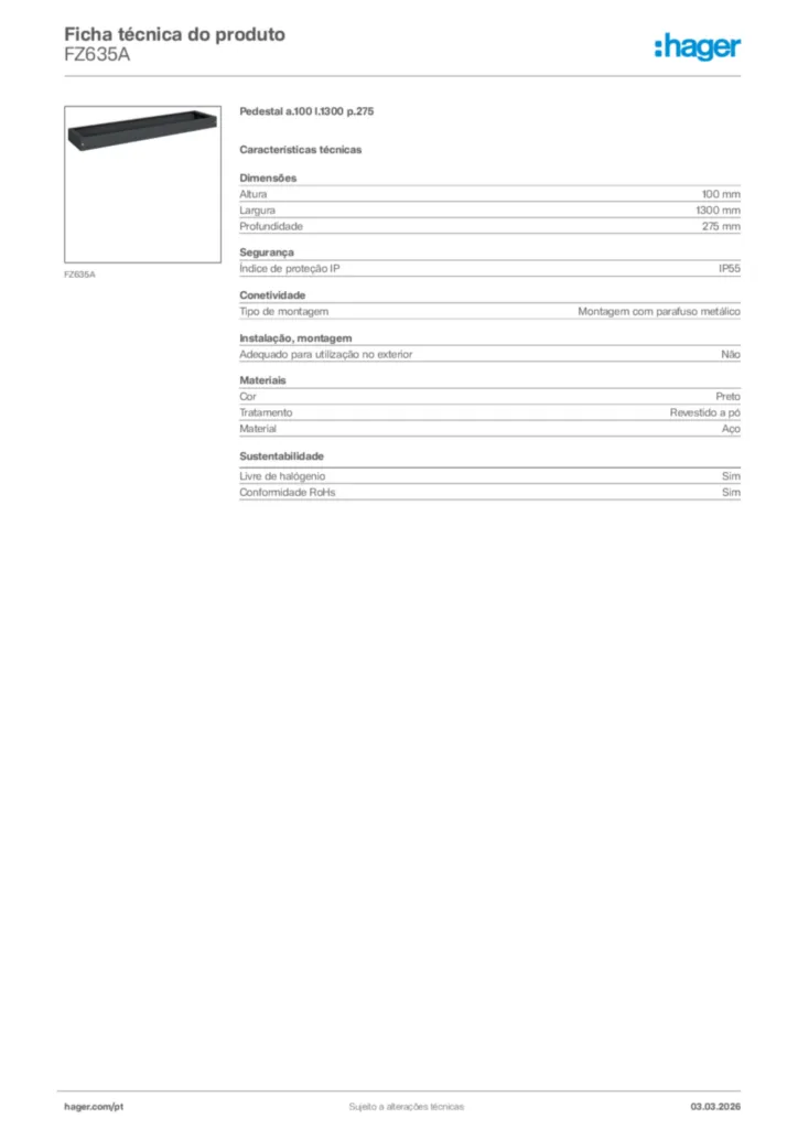 Imagem Hager Ficha técnica do produto FZ635A | Hager Portugal