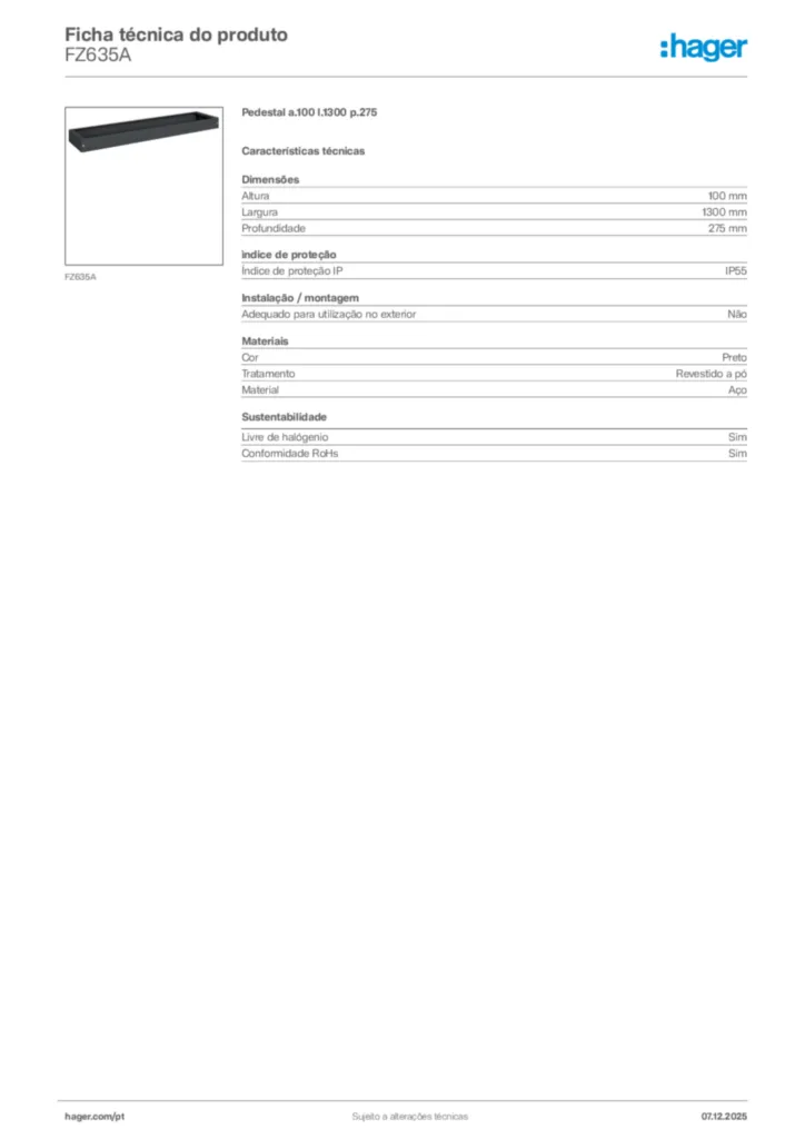 Imagem Hager Ficha técnica do produto FZ635A | Hager Portugal
