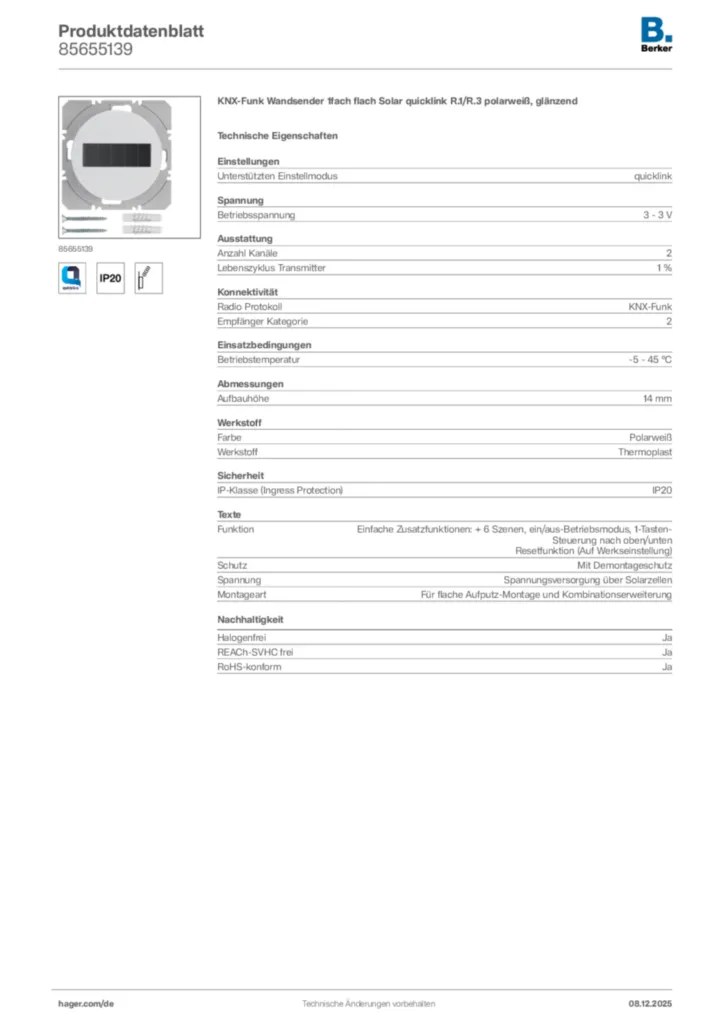 Bild Berker Produktdatenblatt 85655139 | Hager Deutschland