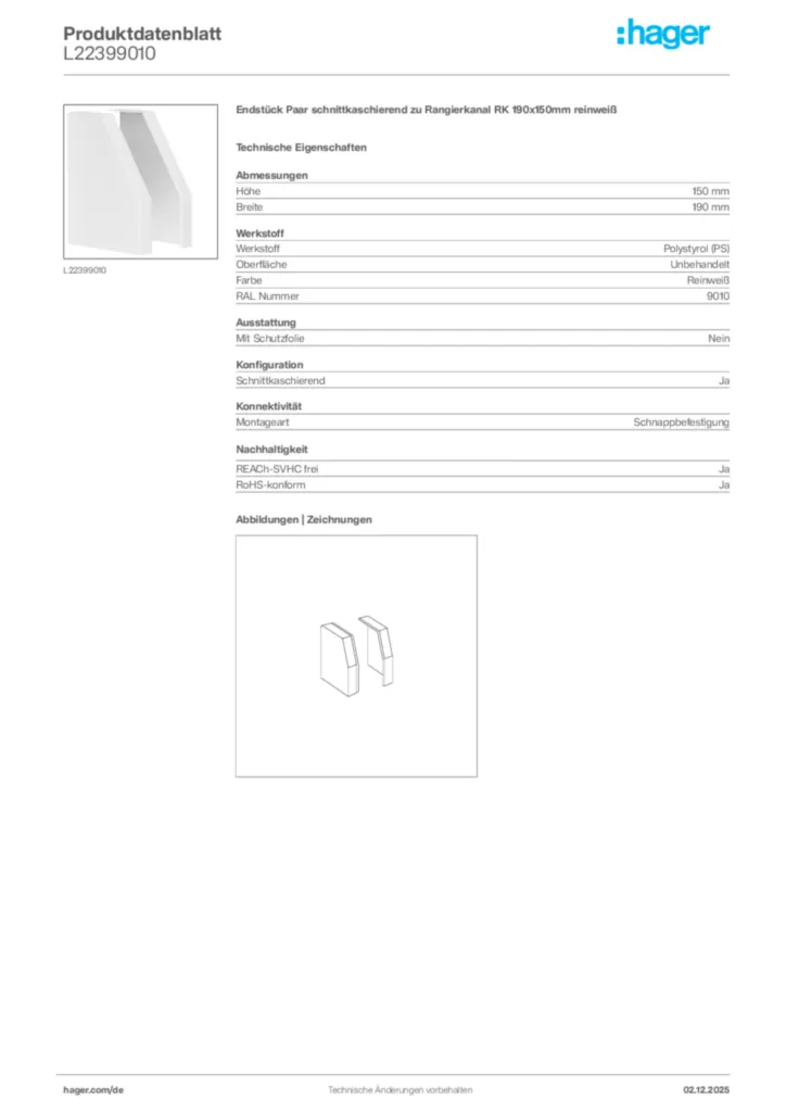 Bild Hager Produktdatenblatt L22399010 | Hager Deutschland