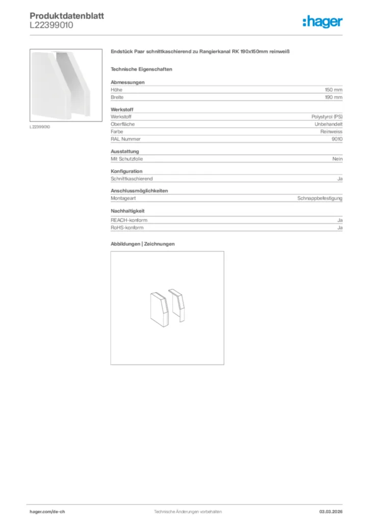 Bild Hager Produktdatenblatt L22399010 | Hager Schweiz