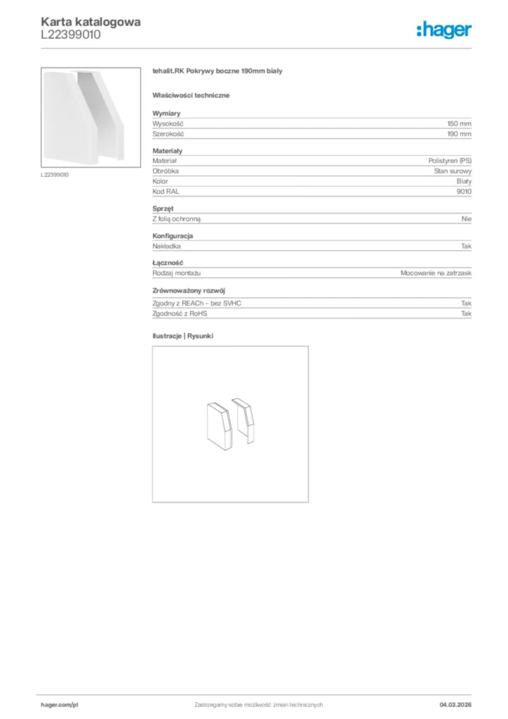Zdjęcie Hager Karta katalogowa L22399010 | Hager Polska