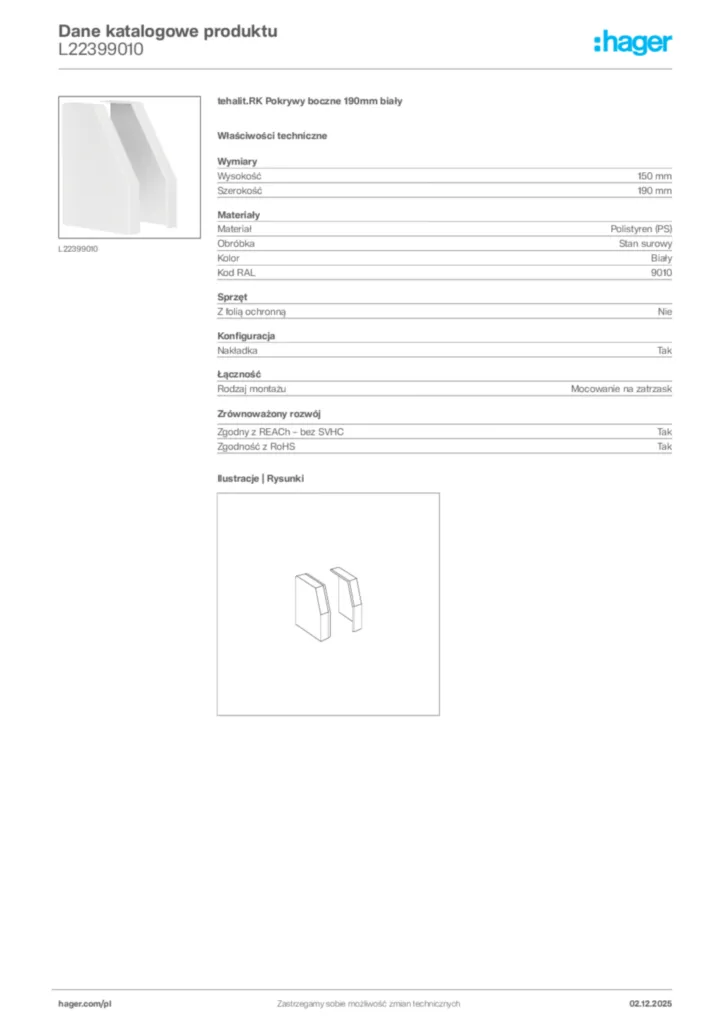 Zdjęcie Hager Dane katalogowe produktu L22399010 | Hager Polska