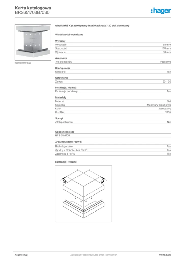 Zdjęcie Hager Karta katalogowa BRS651703B7035 | Hager Polska