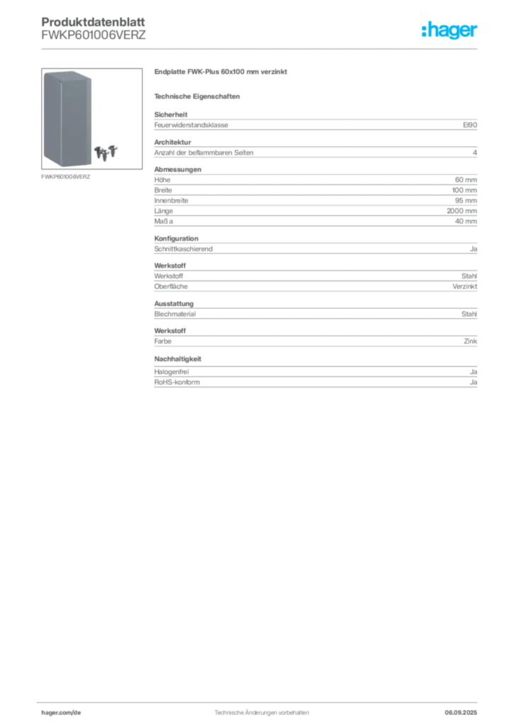 Bild Hager Produktdatenblatt FWKP601006VERZ | Hager Deutschland