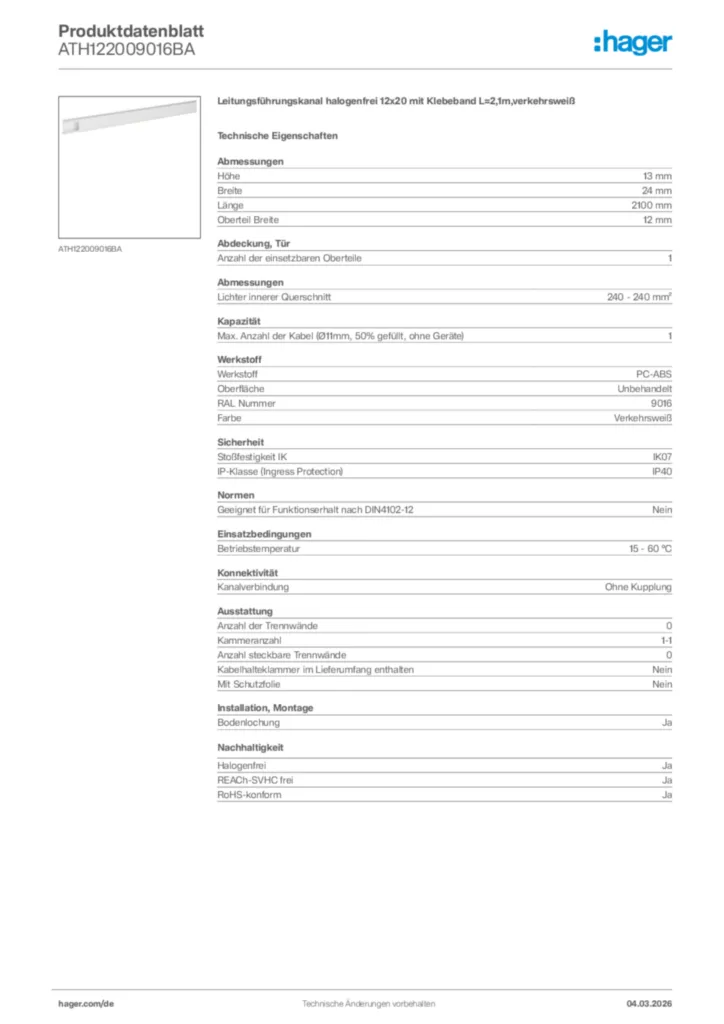 Bild Hager Produktdatenblatt ATH122009016BA | Hager Deutschland