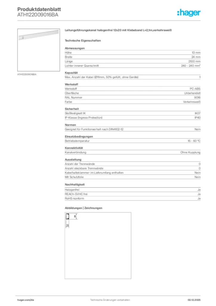 Bild Hager Produktdatenblatt ATH122009016BA | Hager Deutschland