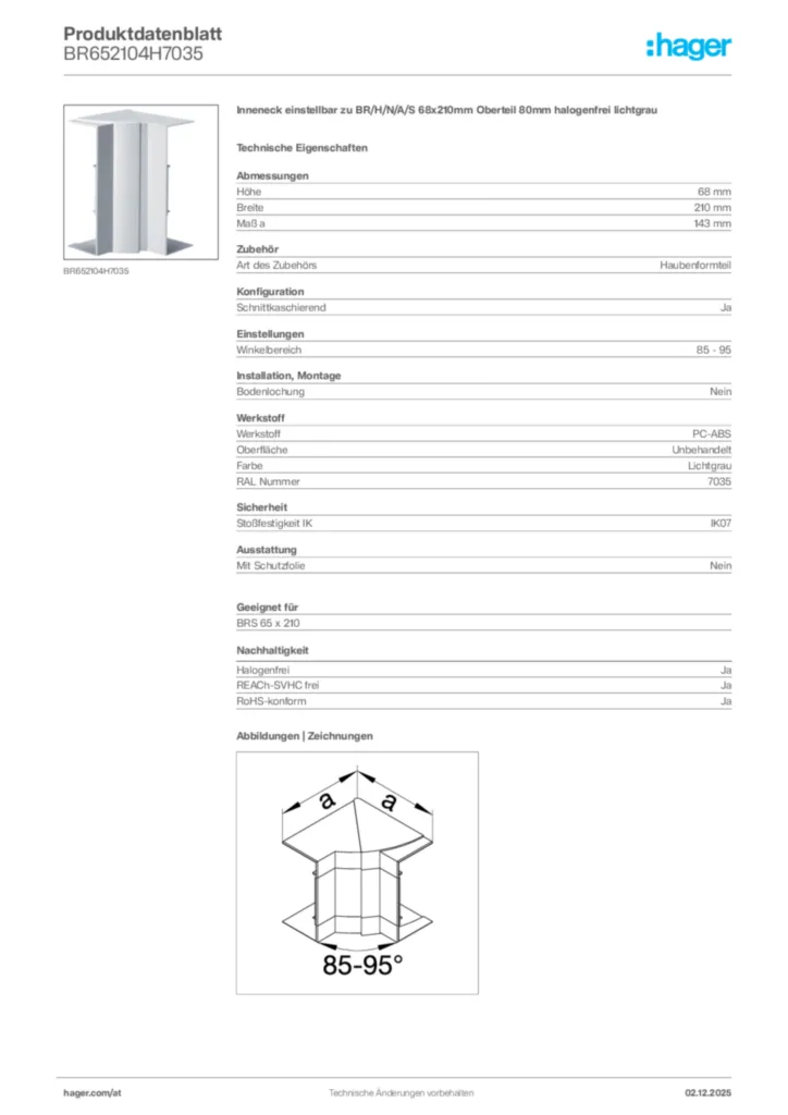 Bild Hager Produktdatenblatt BR652104H7035 | Hager Deutschland