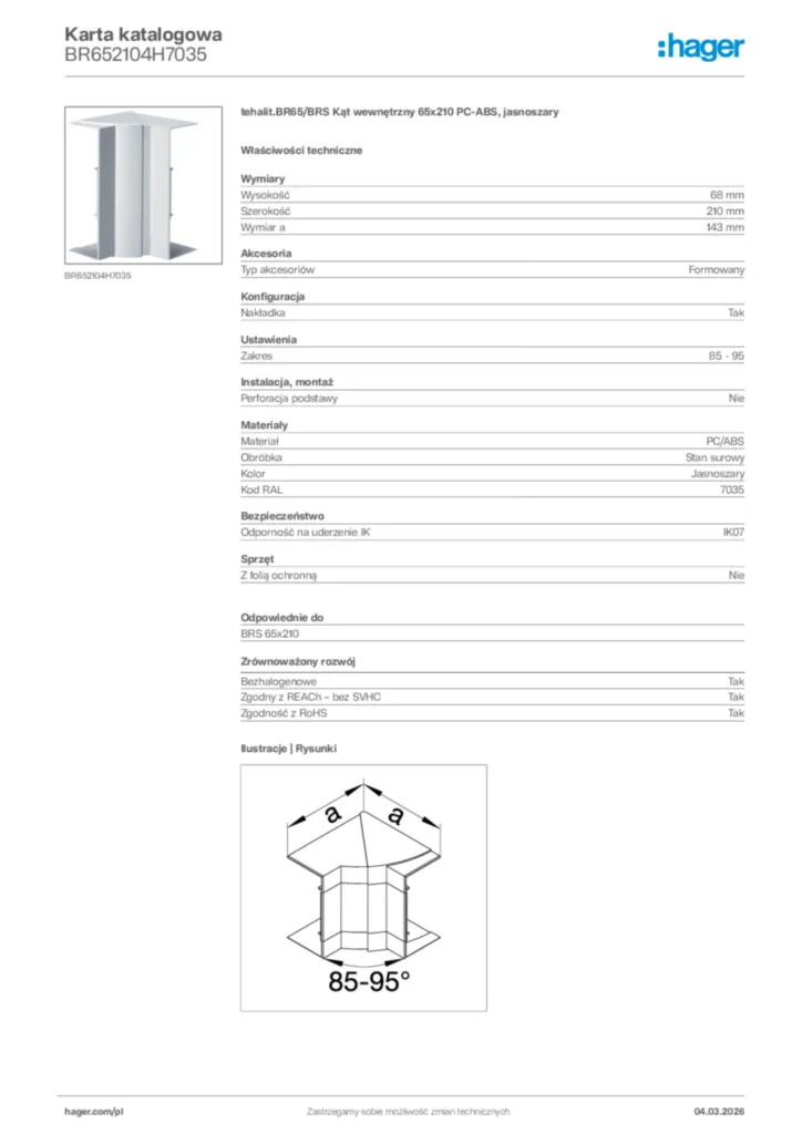 Zdjęcie Hager Karta katalogowa BR652104H7035 | Hager Polska