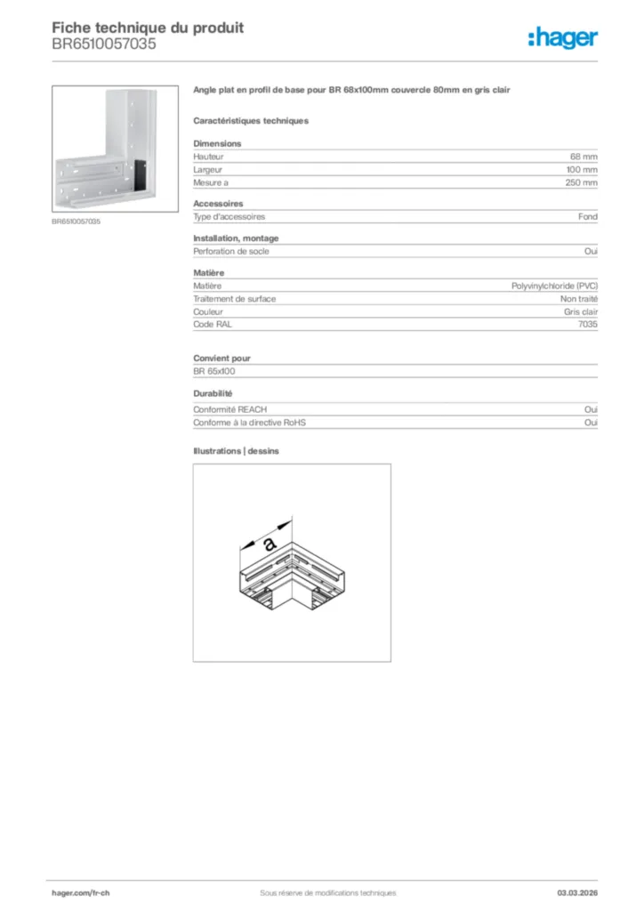 Image Hager Fiche technique du produit BR6510057035 | Hager Suisse