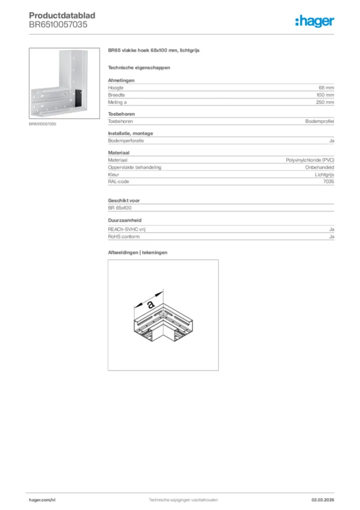 Afbeelding Hager Productdatablad BR6510057035 | Hager Nederland