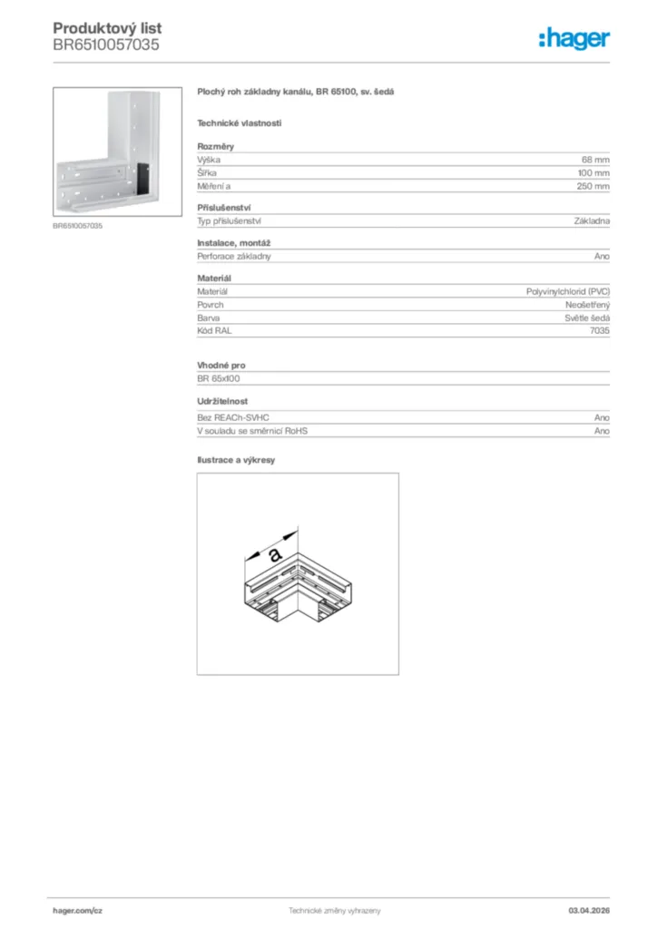 Obrázek Hager Product data sheet BR6510057035 | Hager