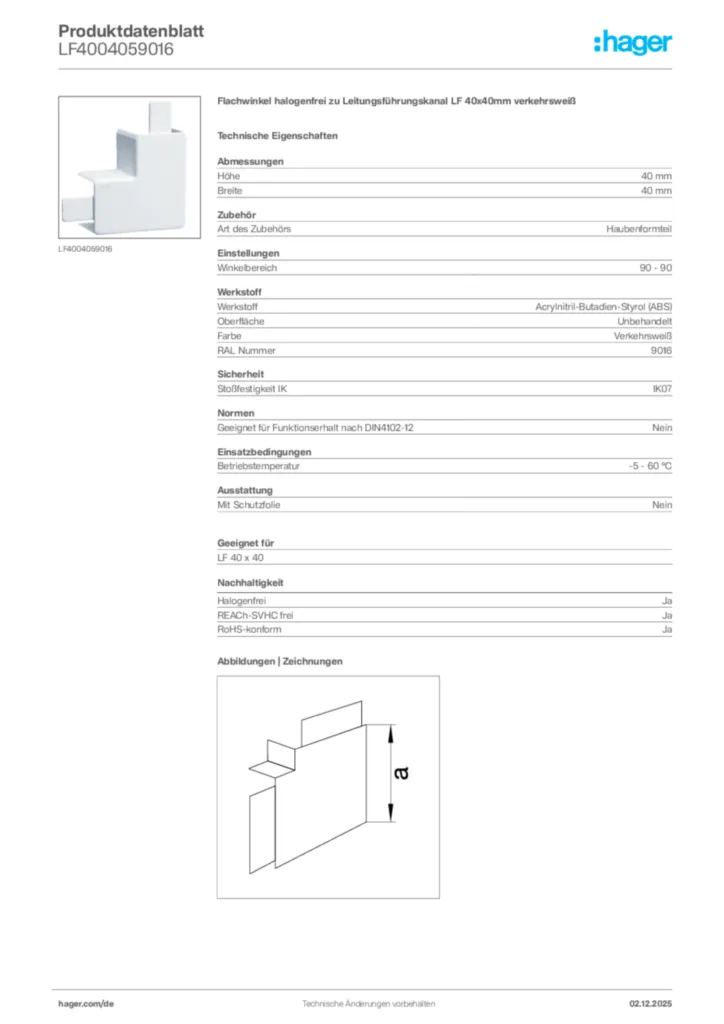 Bild Hager Produktdatenblatt LF4004059016 | Hager Deutschland