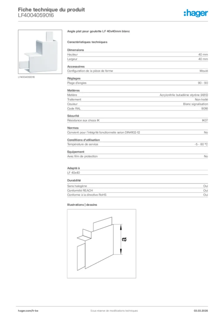 Image Hager Fiche technique du produit LF4004059016 | Hager Belgique
