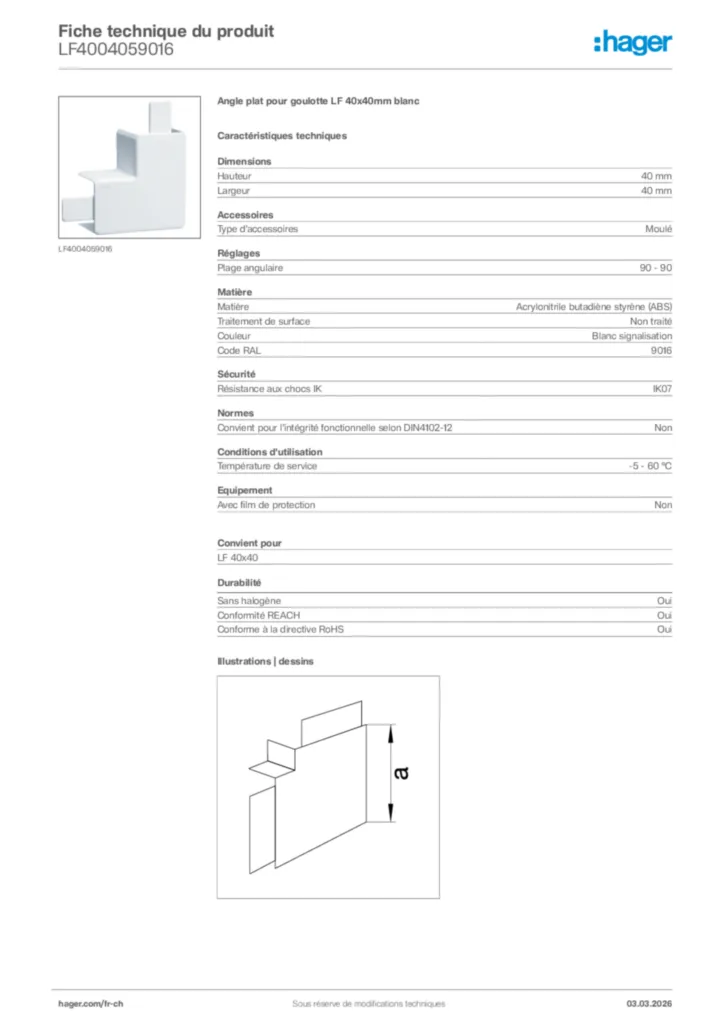 Image Hager Fiche technique du produit LF4004059016 | Hager Suisse