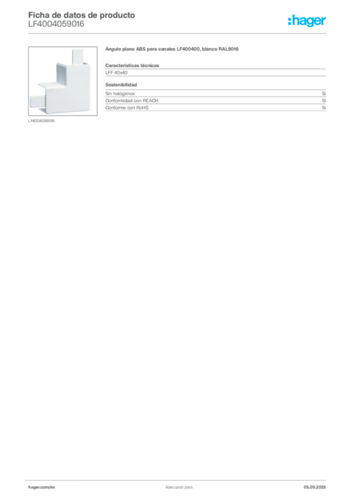 Imagen Hager Ficha de datos de producto LF4004059016 | Hager España