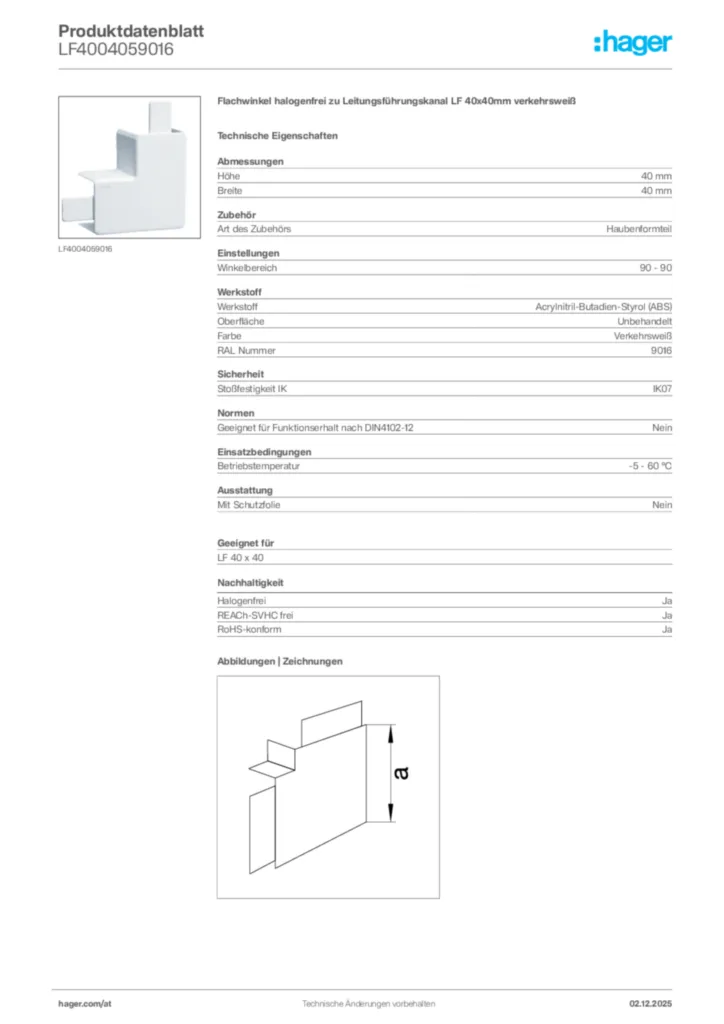 Bild Hager Produktdatenblatt LF4004059016 | Hager Deutschland