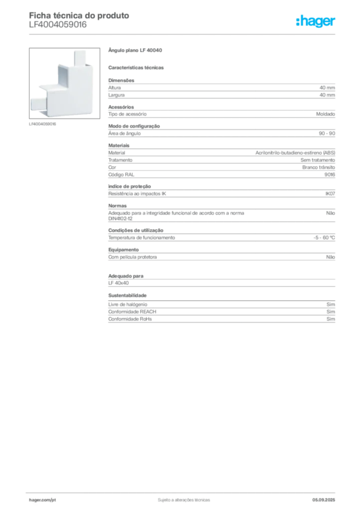 Imagem Hager Ficha técnica do produto LF4004059016 | Hager Portugal