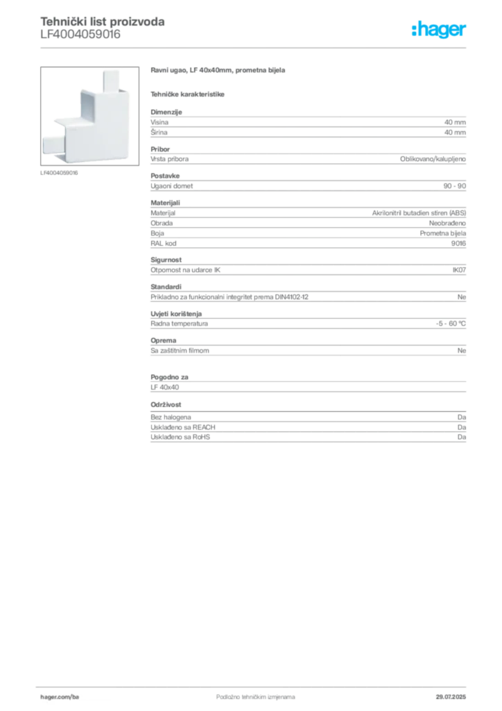 Slika Hager Product data sheet LF4004059016  | Hager