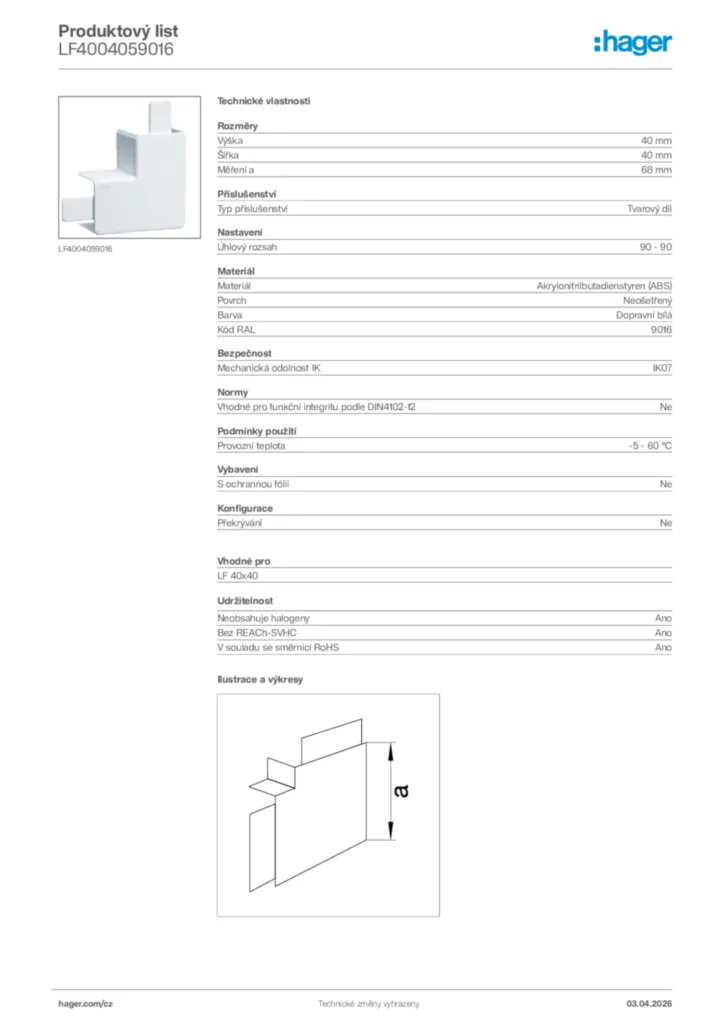 Obrázek Hager Product data sheet LF4004059016 | Hager