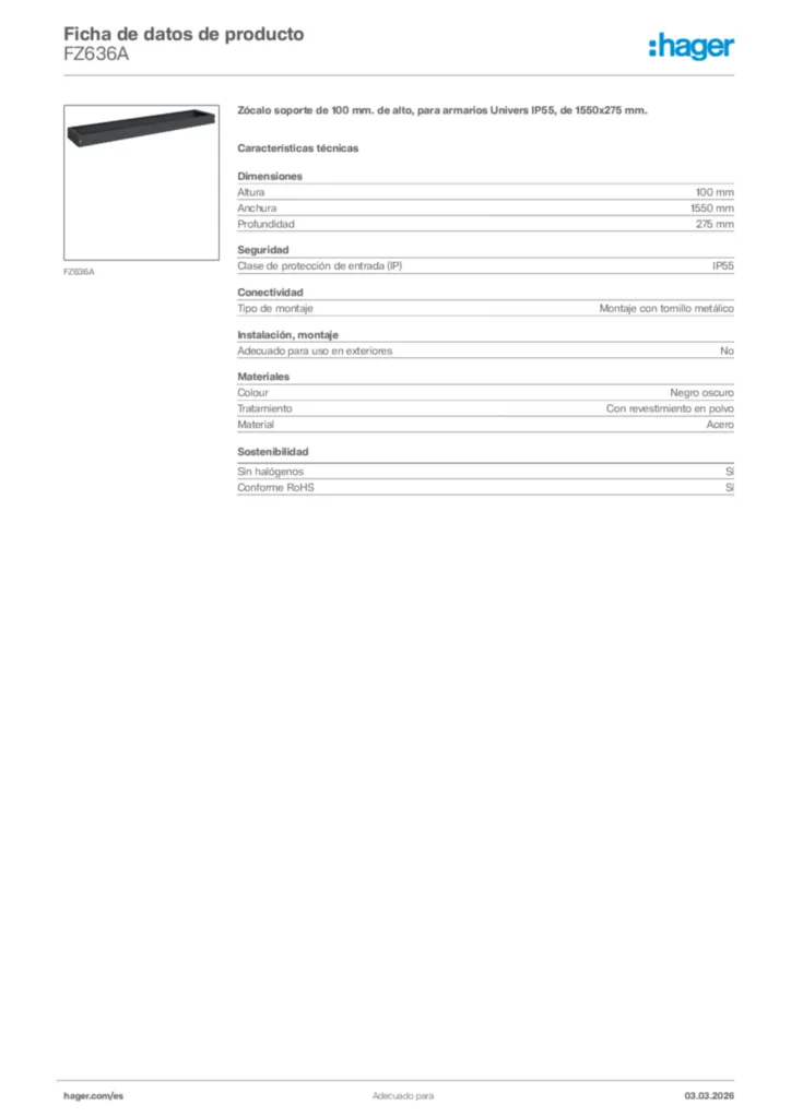 Imagen Hager Ficha de datos de producto FZ636A | Hager España