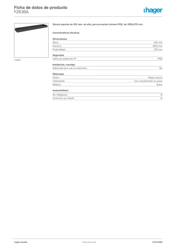 Imagen Hager Ficha de datos de producto FZ636A | Hager España