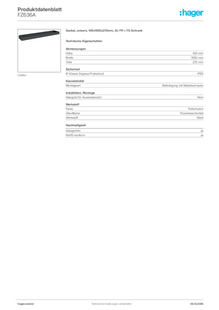 Bild Hager Produktdatenblatt FZ636A | Hager Deutschland