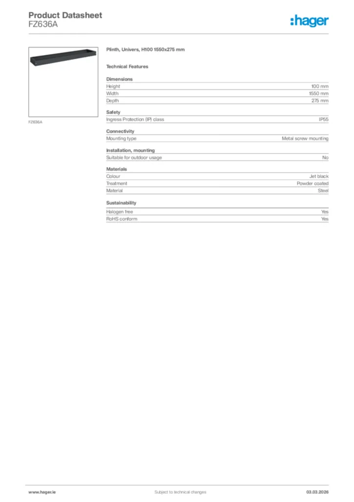 Image Hager Product data sheet FZ636A  | Hager