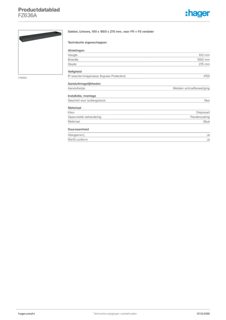 Afbeelding Hager Productdatablad FZ636A | Hager Nederland