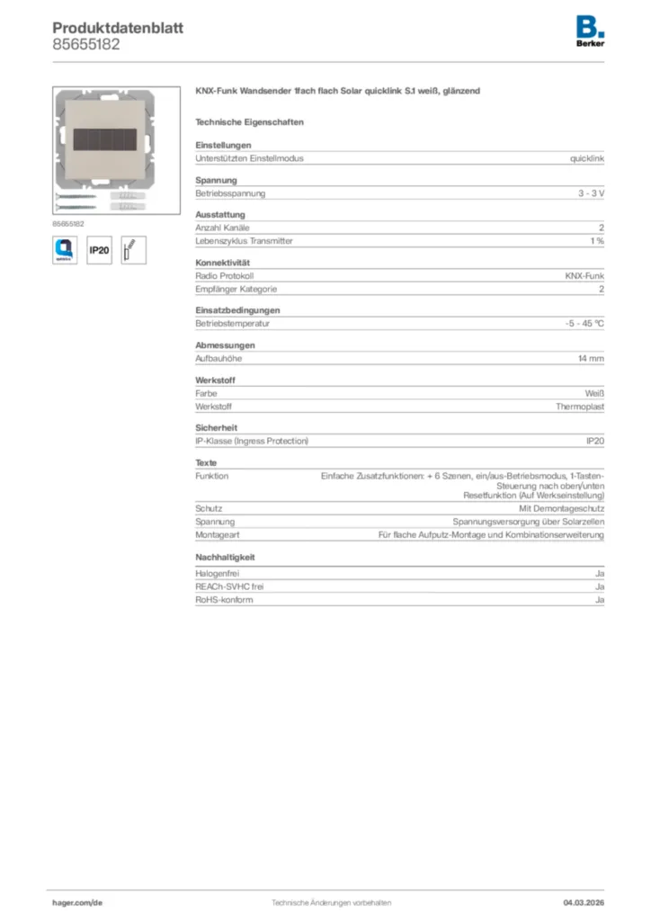 Bild Berker Produktdatenblatt 85655182 | Hager Deutschland