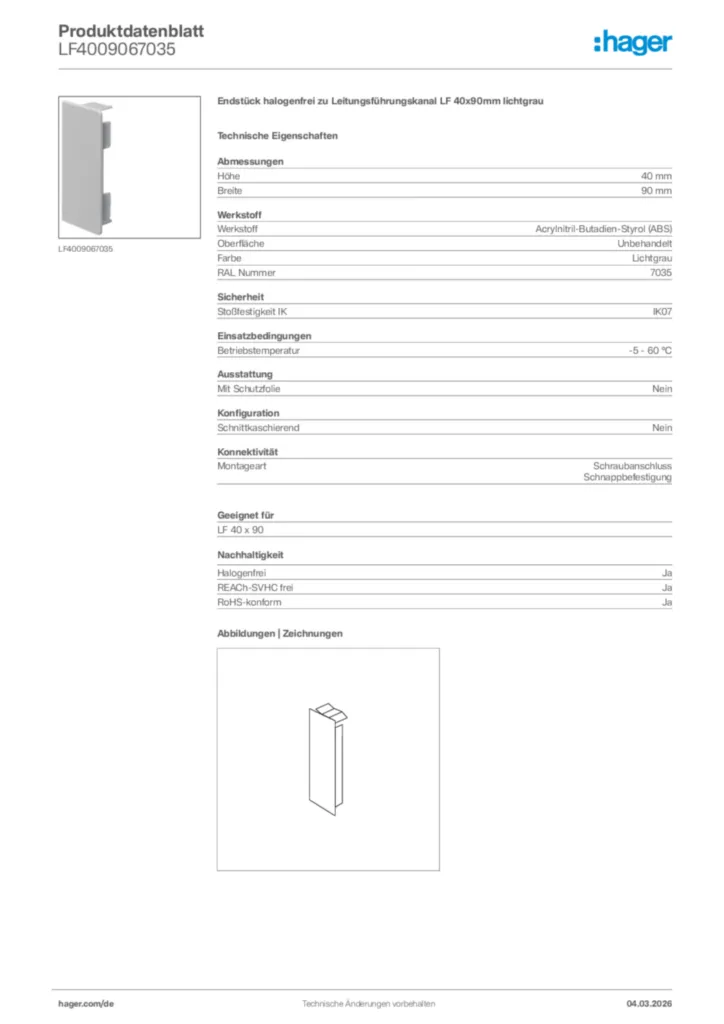 Bild Hager Produktdatenblatt LF4009067035 | Hager Deutschland