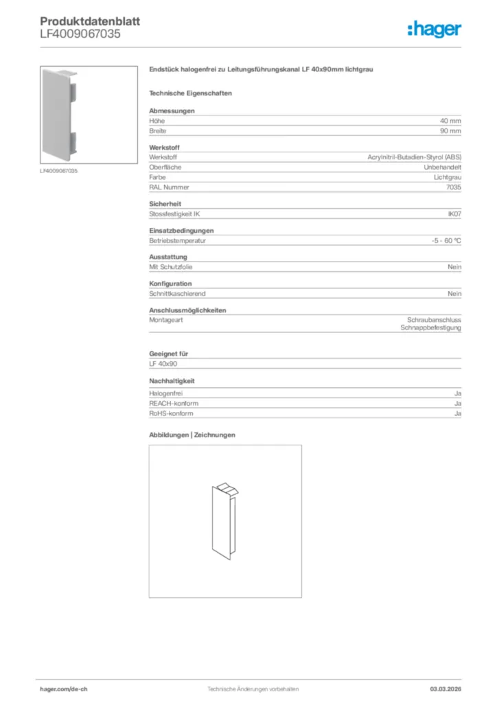 Bild Hager Produktdatenblatt LF4009067035 | Hager Schweiz