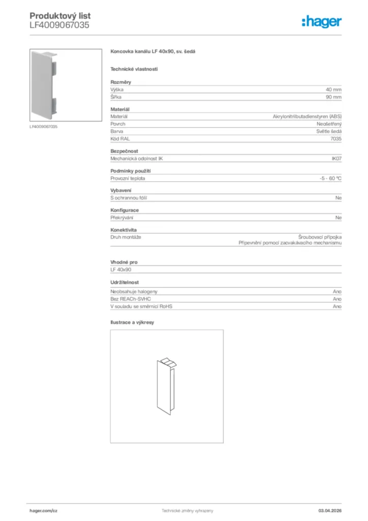 Obrázek Hager Product data sheet LF4009067035 | Hager