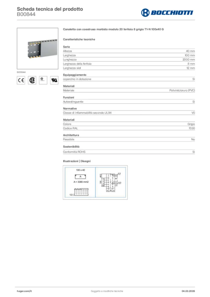 Immagine Bocchiotti Scheda tecnica del prodotto B00844 | Hager Italia