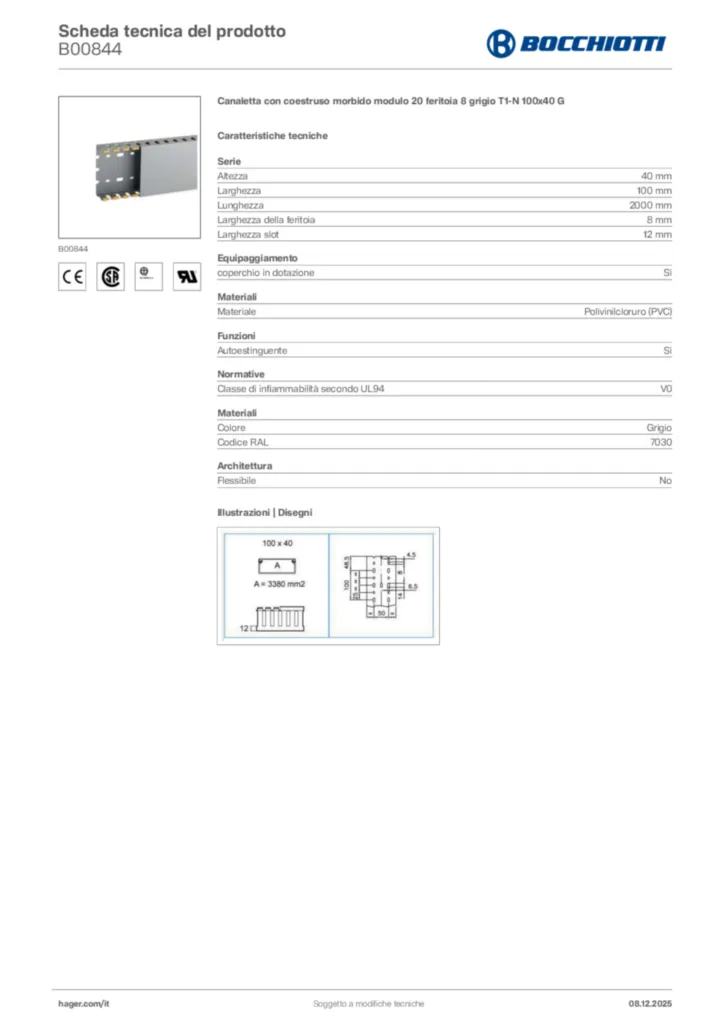 Immagine Bocchiotti Scheda tecnica del prodotto B00844 | Hager Italia