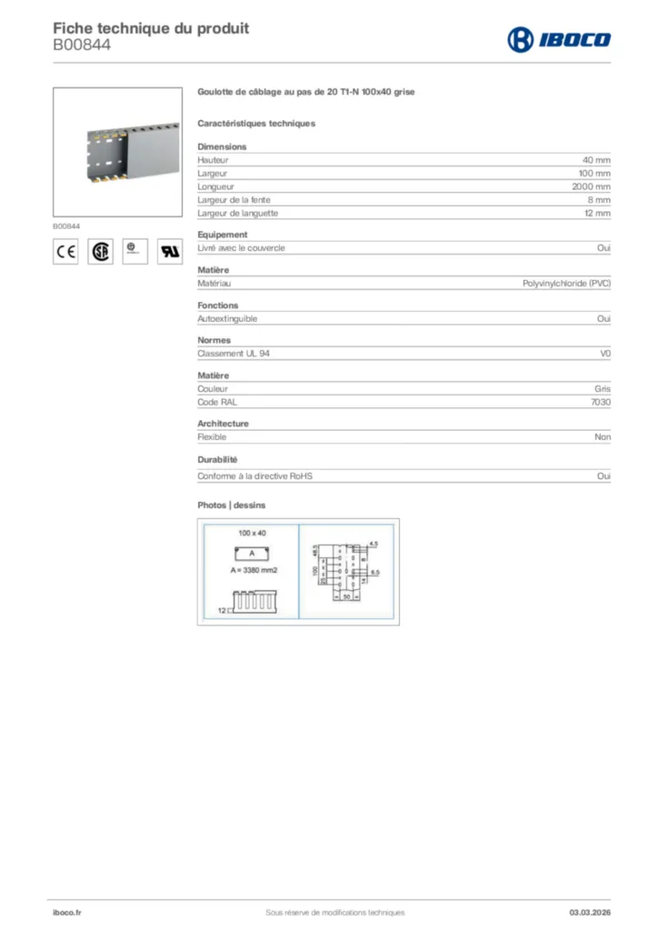 Image Iboco Fiche technique du produit B00844 | Hager France