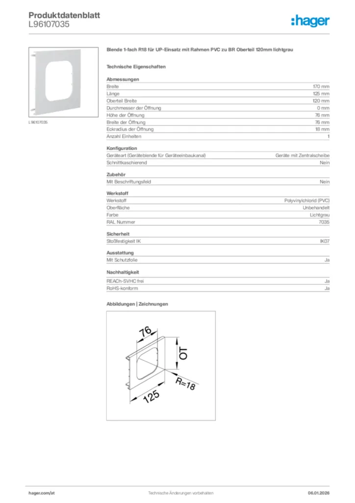 Bild Hager Produktdatenblatt L96107035 | Hager Deutschland