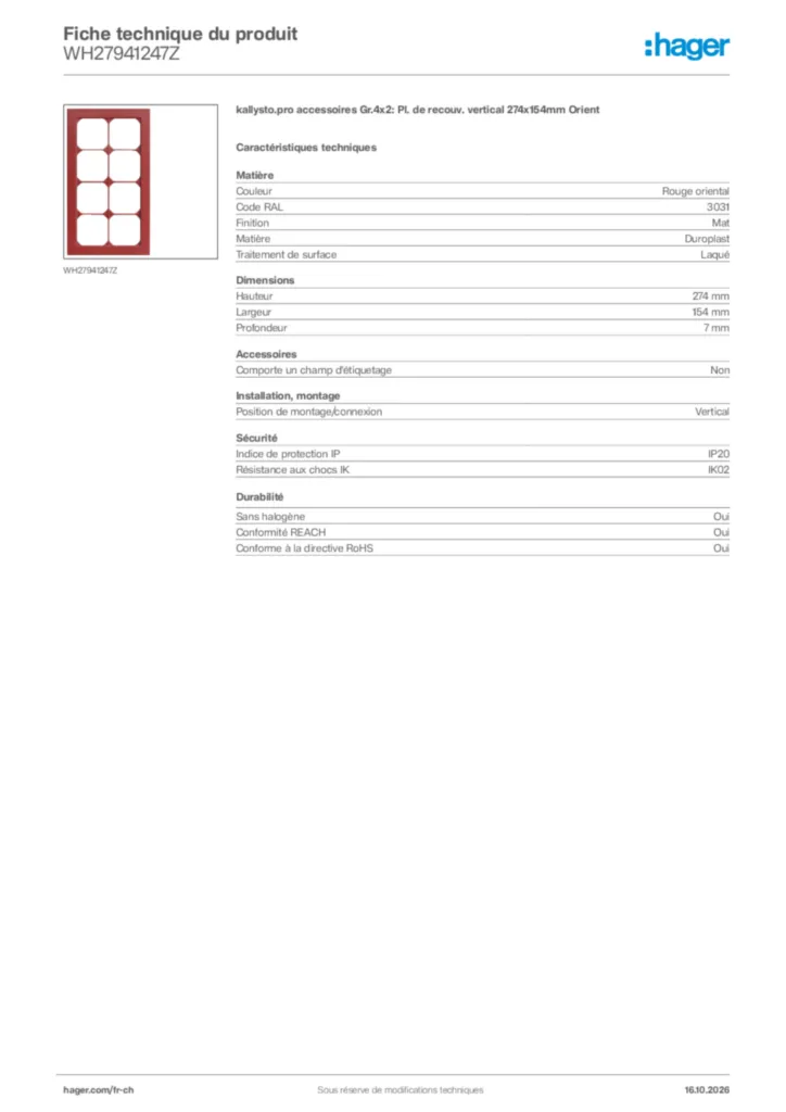 Image Hager Fiche technique du produit WH27941247Z | Hager Suisse